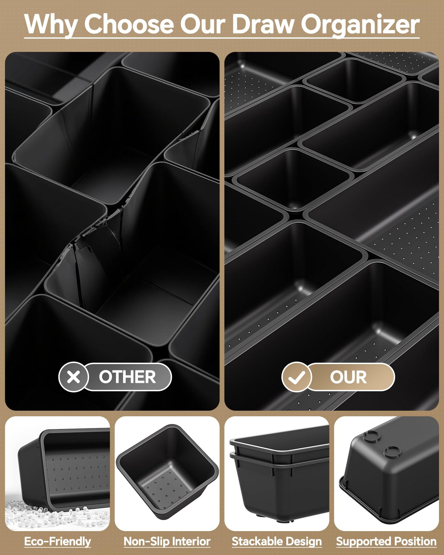KEMETHY 25 PCS Plastic Drawer Organizers Set