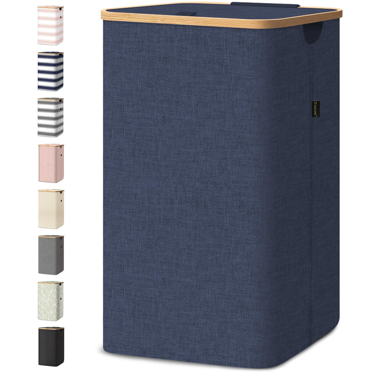 Laundry Hamper with Lid and Bamboo Handles, Tall Storage Basket
