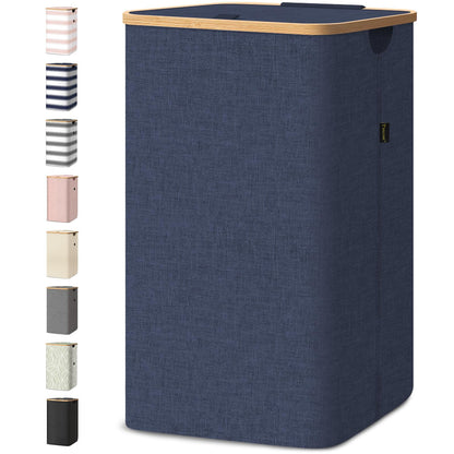 Laundry Hamper with Lid and Bamboo Handles, Tall Storage Basket