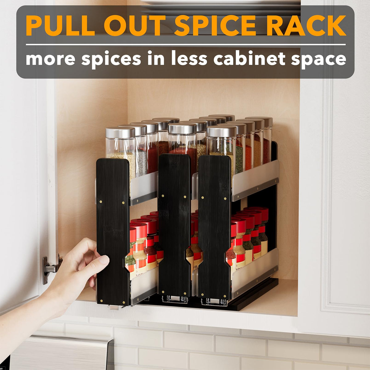 Bamboo Pull Out Spice Rack Organizer, Sliding Cabinet Storage