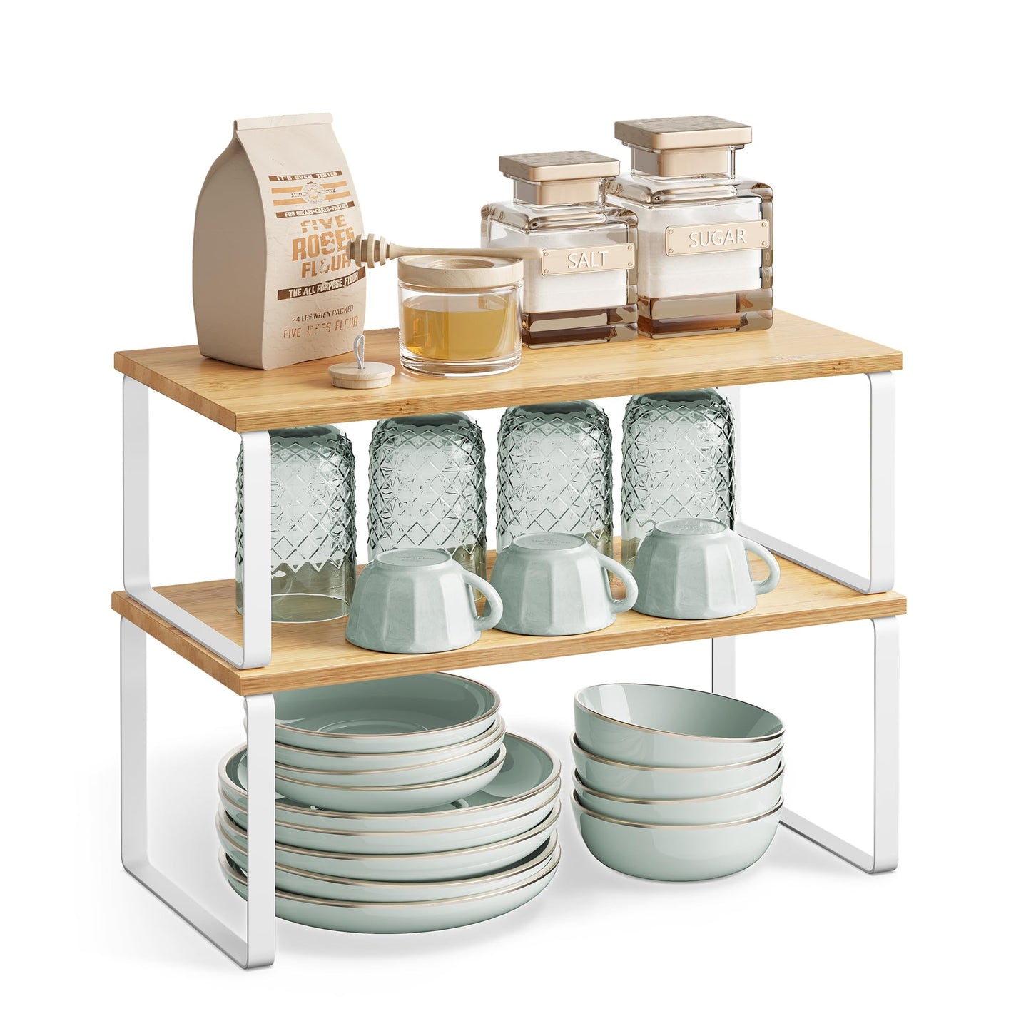 Cabinet Organizer Shelf Set, Expandable Kitchen Storage Rack