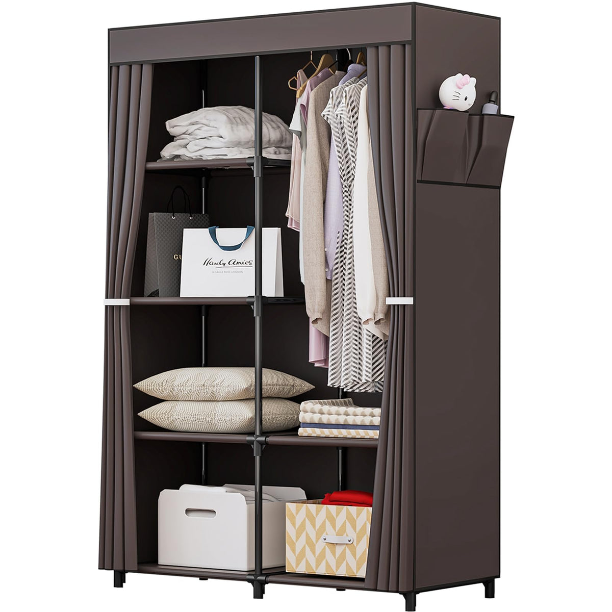Portable Wardrobe Closet with Metal Hanging Rack Storage