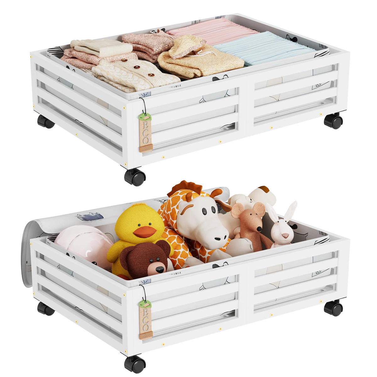 Under Bed Storage Bins with Wheels, Bamboo Shoe Organizer