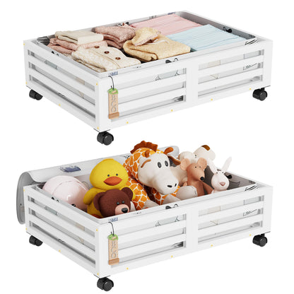 Under Bed Storage Bins with Wheels, Bamboo Shoe Organizer