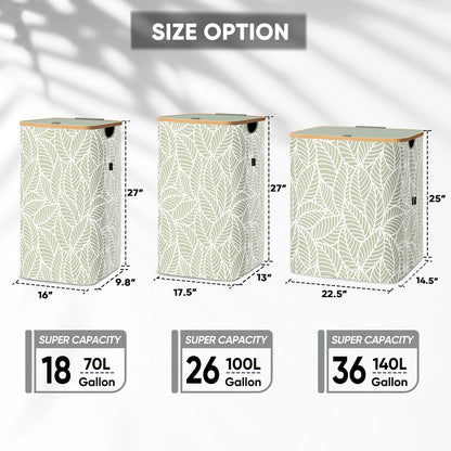 Laundry Hamper with Lid and Bamboo Handles, Tall Storage Basket