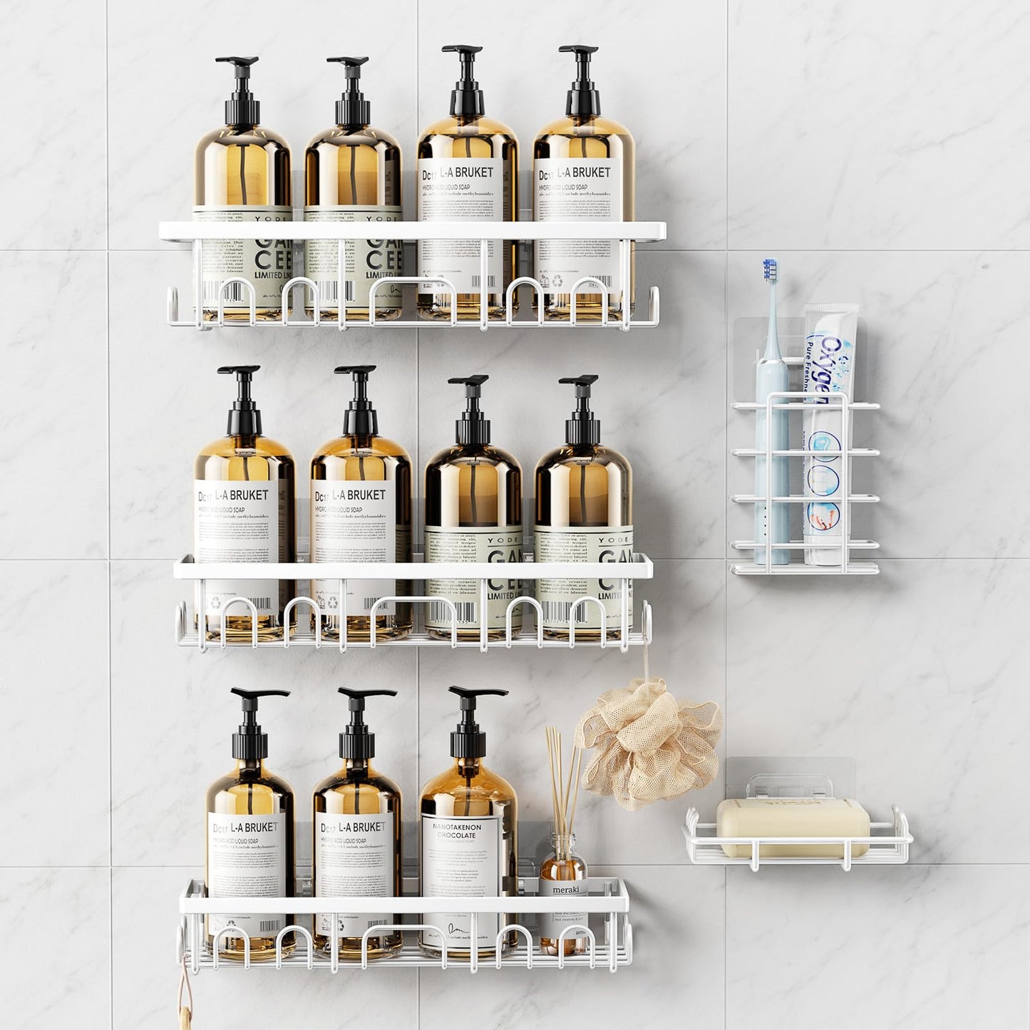 Adhesive Shower Caddy with Soap Holder, Rustproof Bathroom Shelf