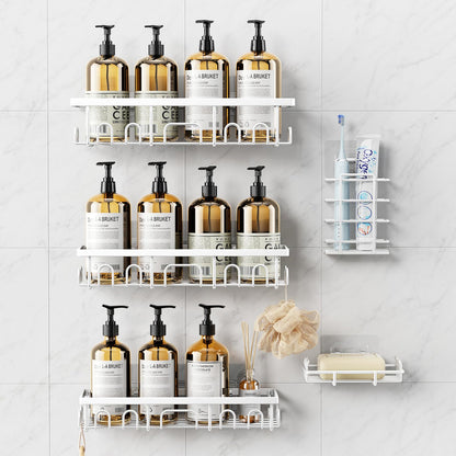 Adhesive Shower Caddy with Soap Holder, Rustproof Bathroom Shelf