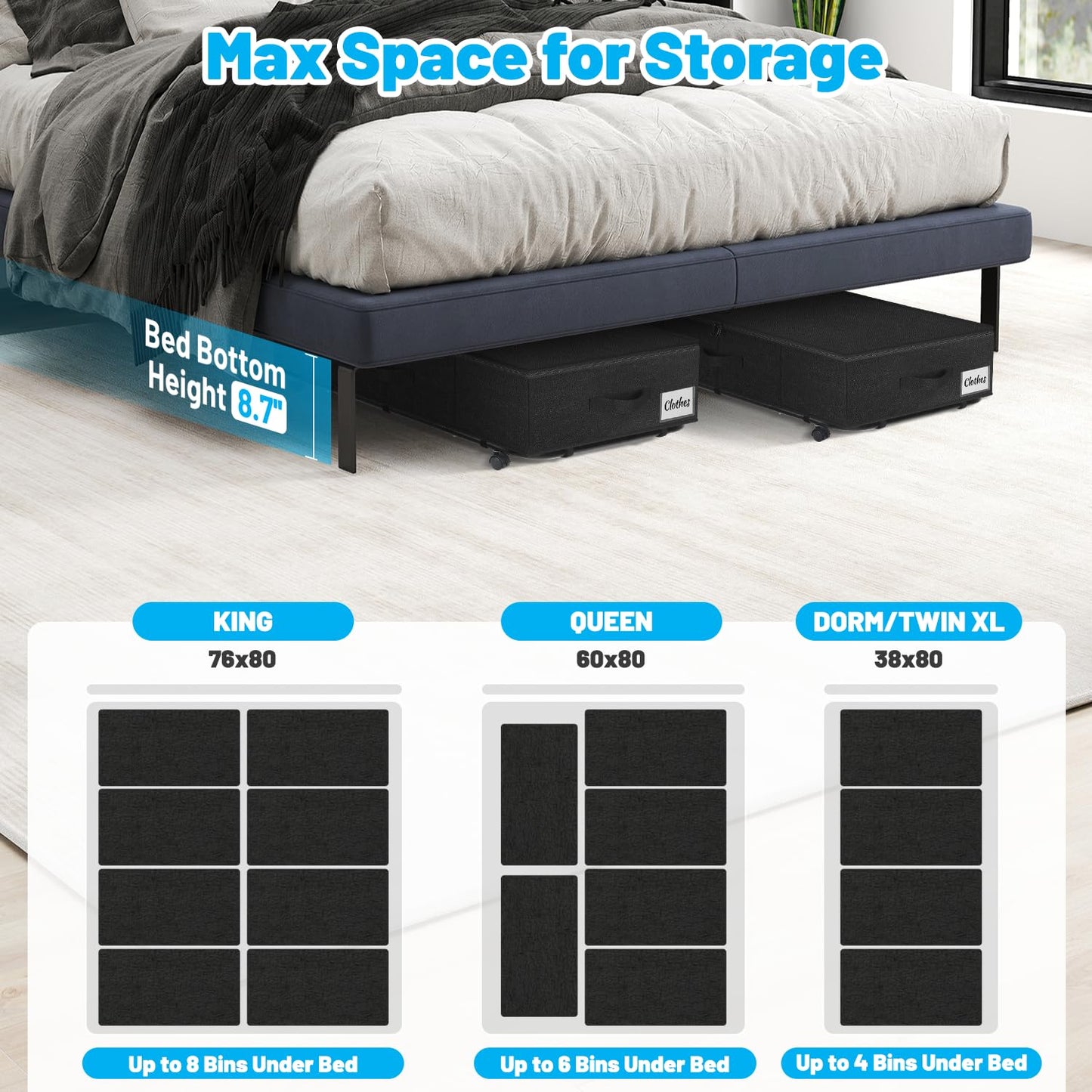 Under Bed Storage Bins with Wheels, Rolling Organizer Containers