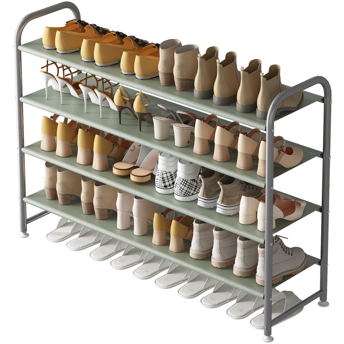 3 Tier Long Shoe Rack, Stackable Wide Storage Shelf