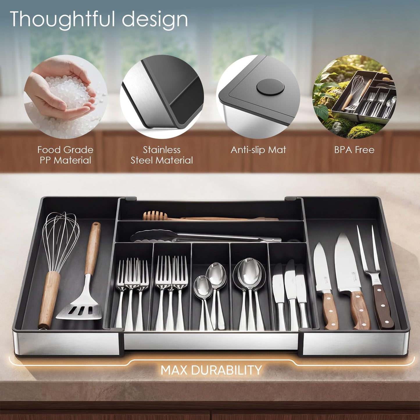 Expandable Silverware Organizer, 9 Slot Utensil Drawer Tray