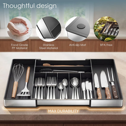 Expandable Silverware Organizer, 9 Slot Utensil Drawer Tray