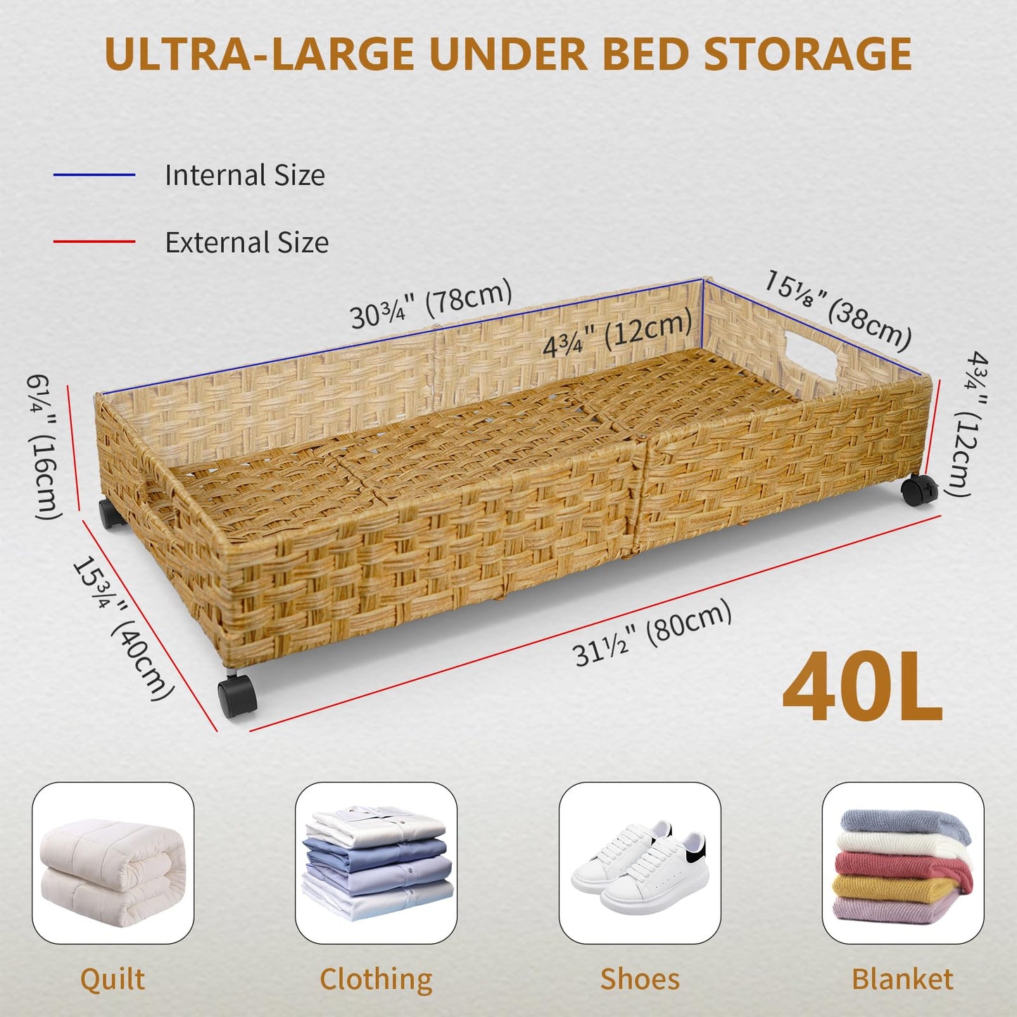 Gvztxoe Handwoven Rattan Underbed Storage with Wheels