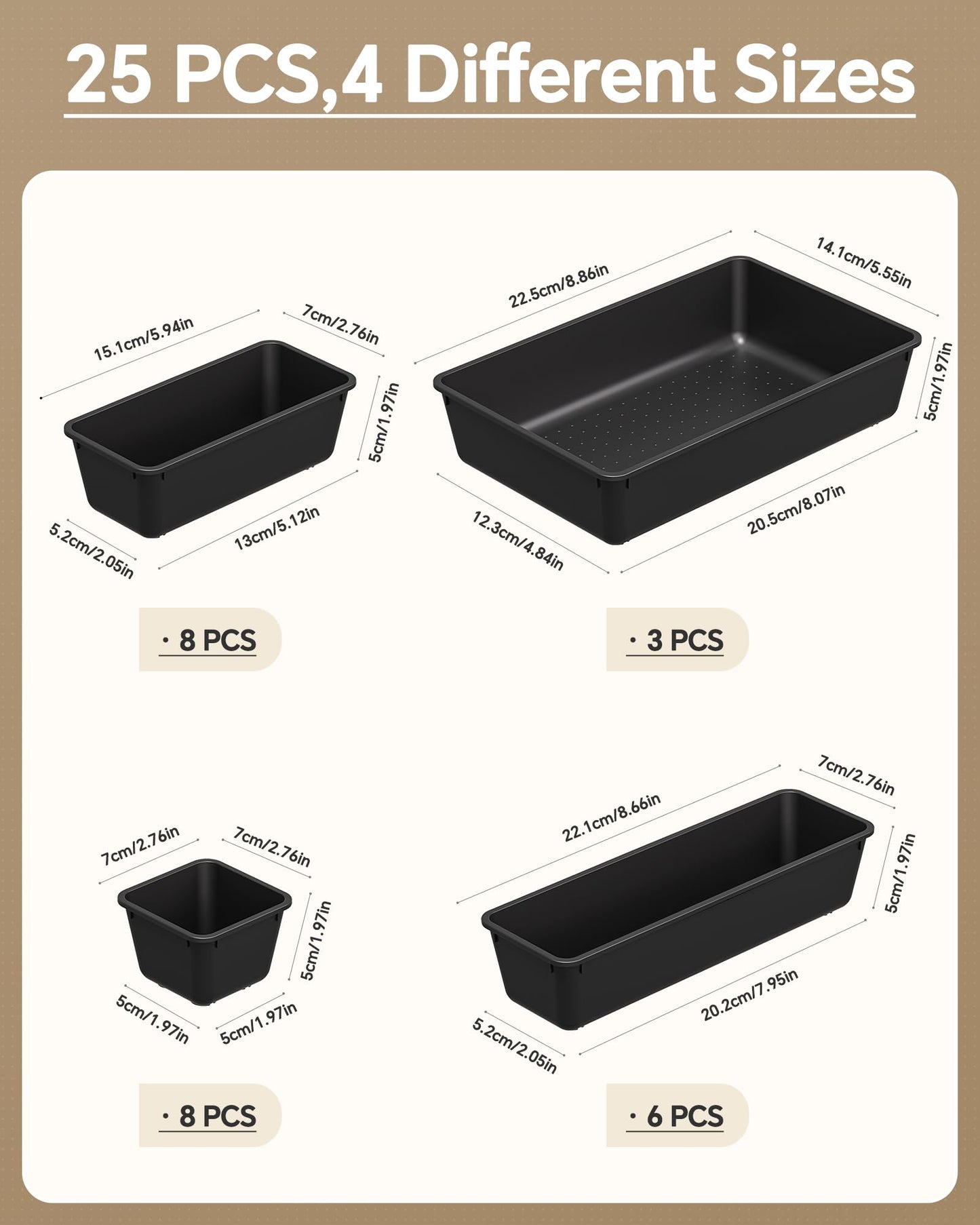 KEMETHY 25 PCS Plastic Drawer Organizers Set
