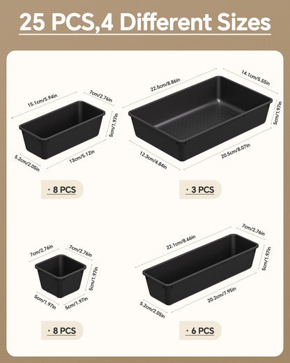 KEMETHY 25 PCS Plastic Drawer Organizers Set