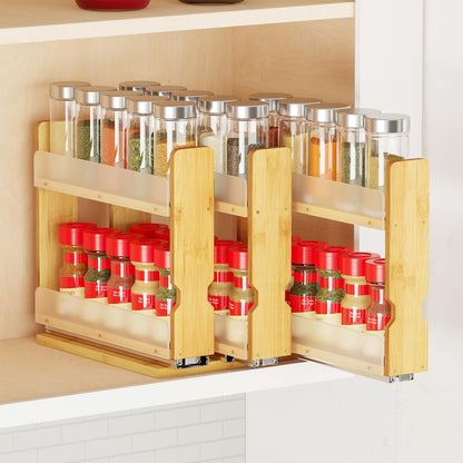 Bamboo Pull Out Spice Rack Organizer, Sliding Cabinet Storage