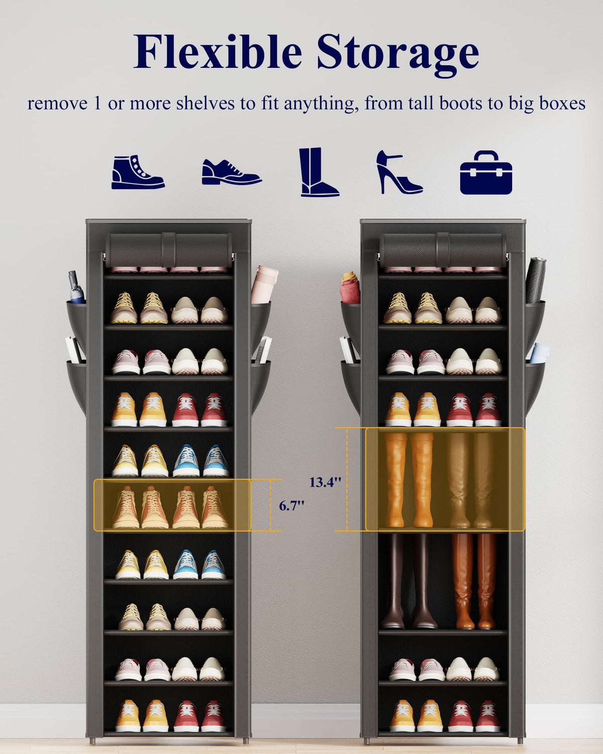 Kitsure 10-Tier Shoe Rack with Cover, Vertical Shelf
