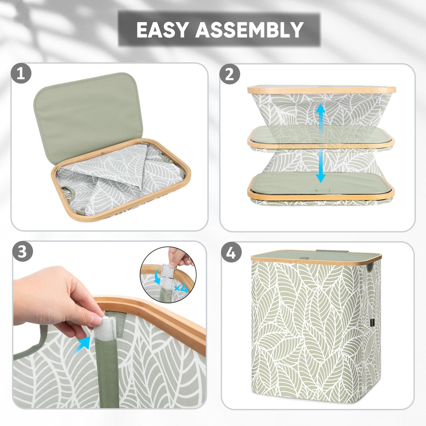 Laundry Hamper with Lid and Bamboo Handles, Tall Storage Basket