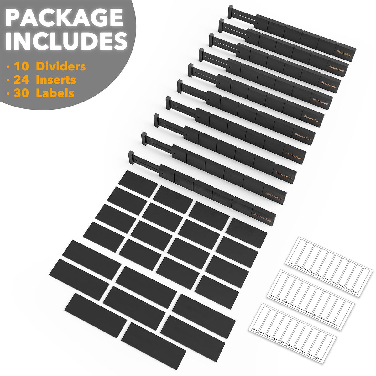 Bamboo Drawer Dividers with Labels, Adjustable Organizer Inserts