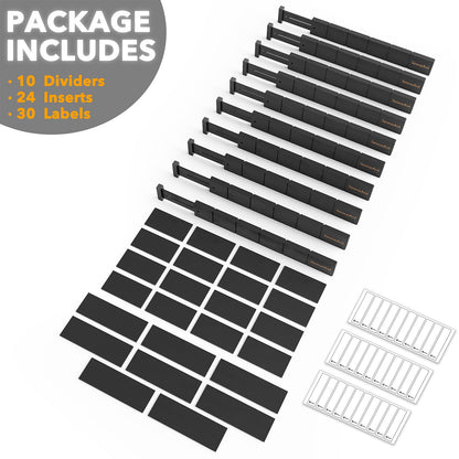Bamboo Drawer Dividers with Labels, Adjustable Organizer Inserts