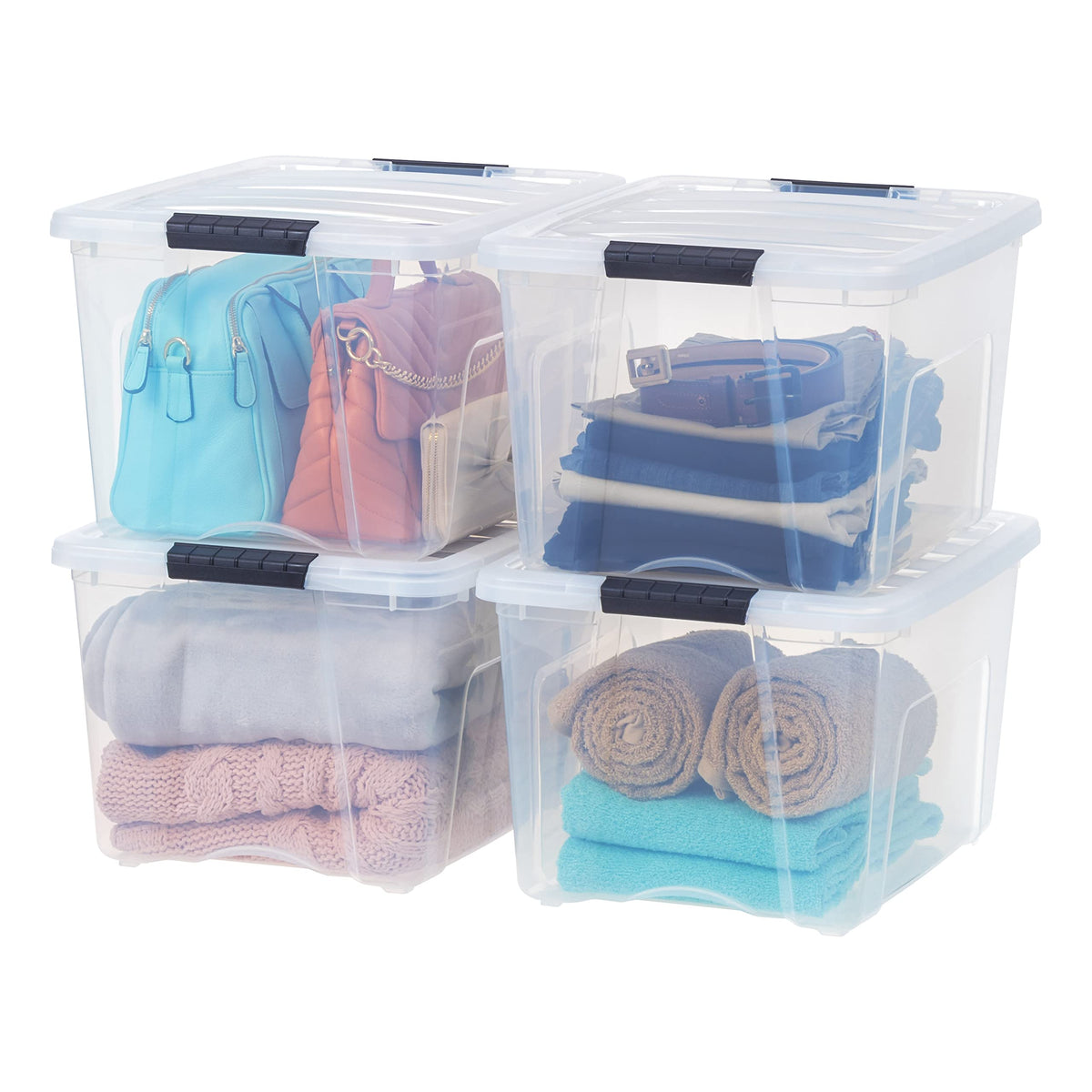 Stackable Storage Bins with Lids, Plastic Organizer Containers