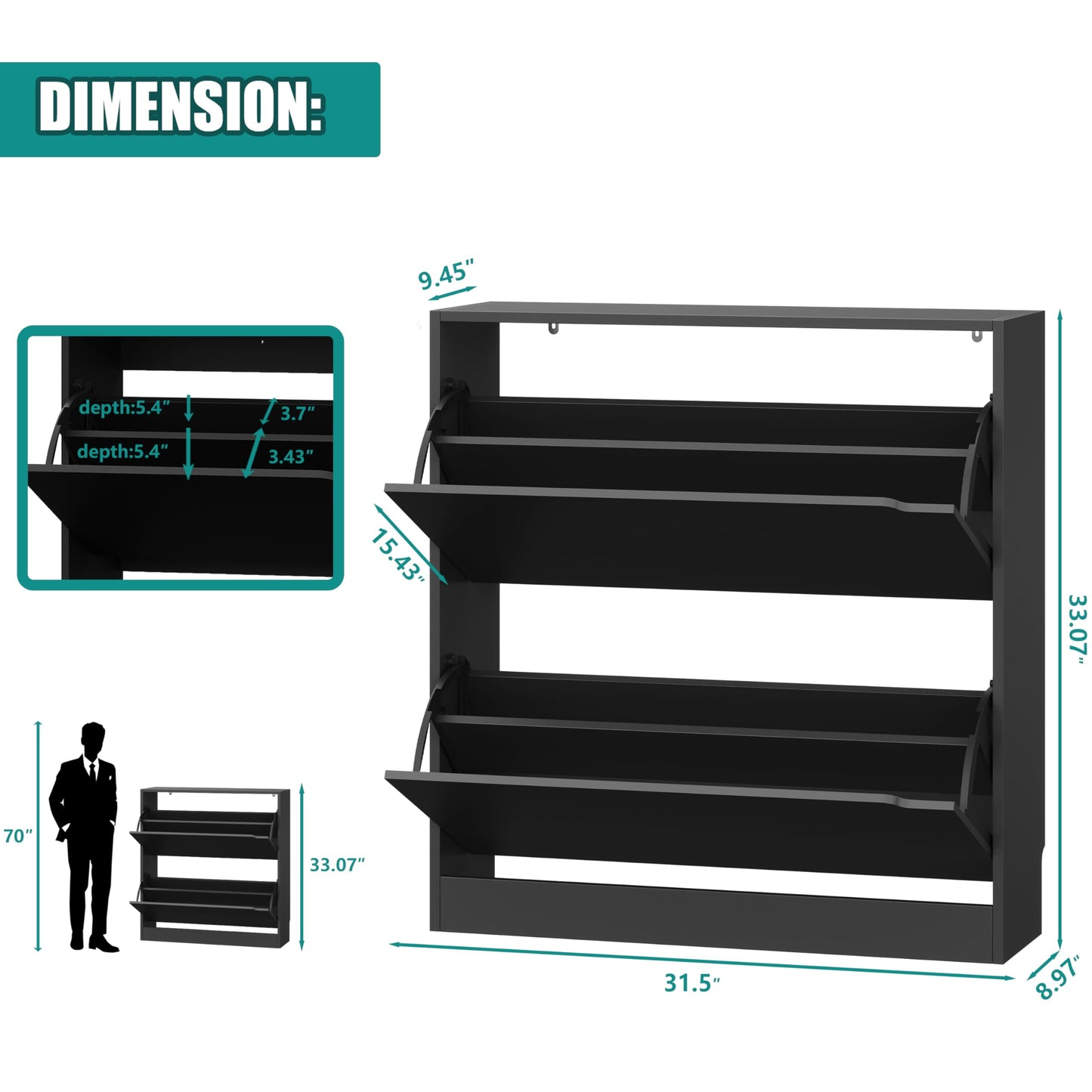 Shoe Storage Cabinet with Drawers, Entryway Organizer