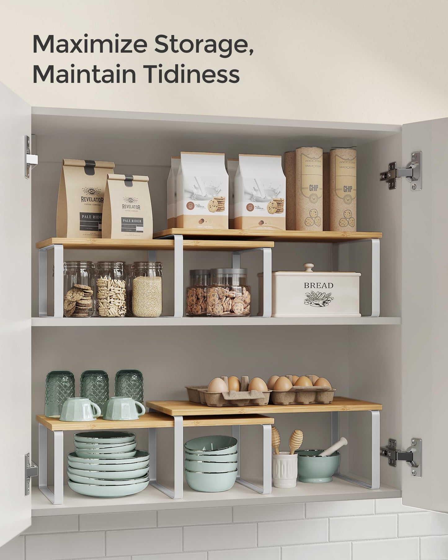 Cabinet Organizer Shelf Set, Expandable Kitchen Storage Rack