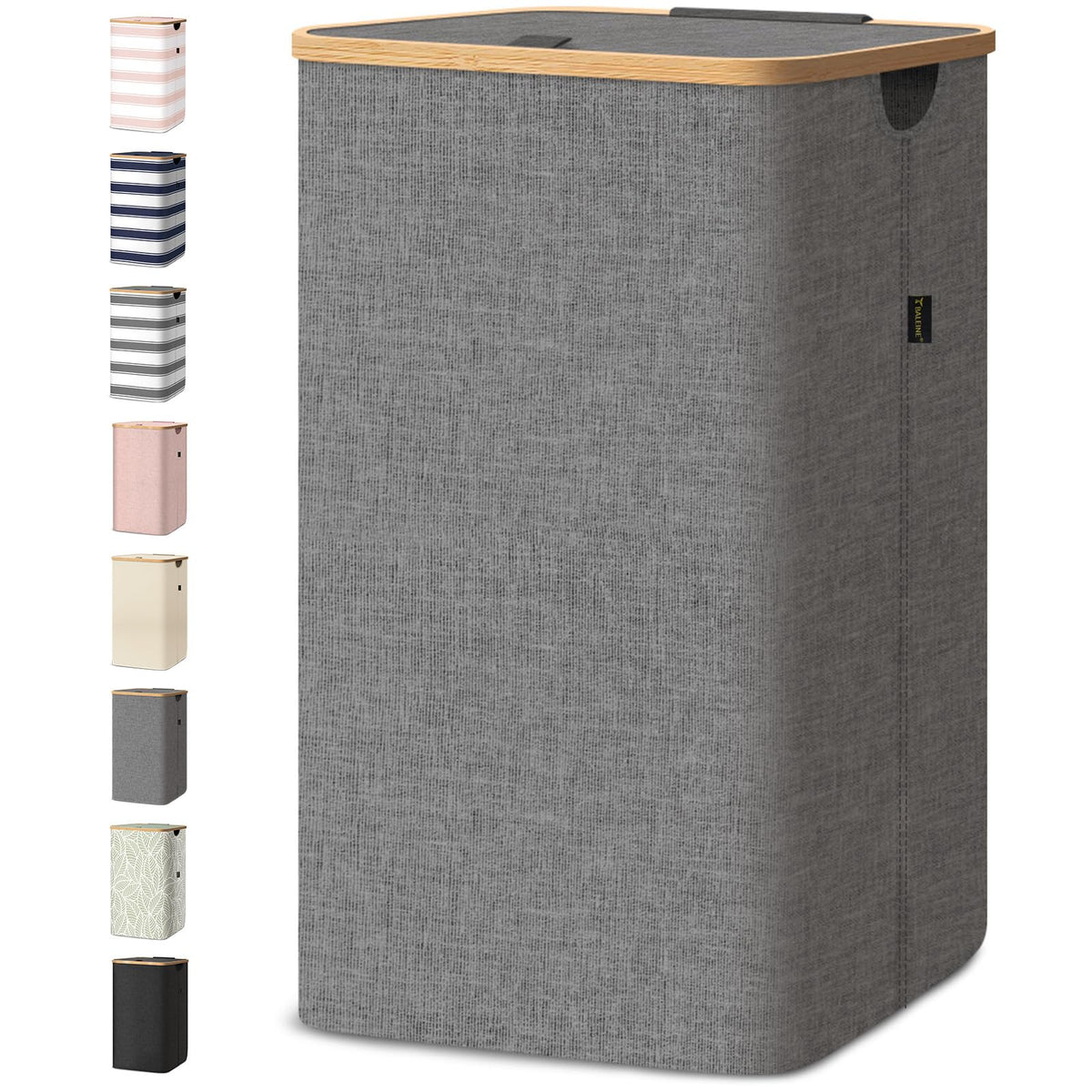 Laundry Hamper with Lid and Bamboo Handles, Tall Storage Basket