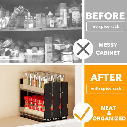 Bamboo Pull Out Spice Rack Organizer, Sliding Cabinet Storage