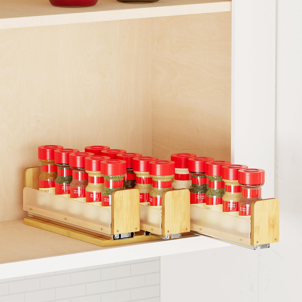 Bamboo Pull Out Spice Rack Organizer, Sliding Cabinet Storage