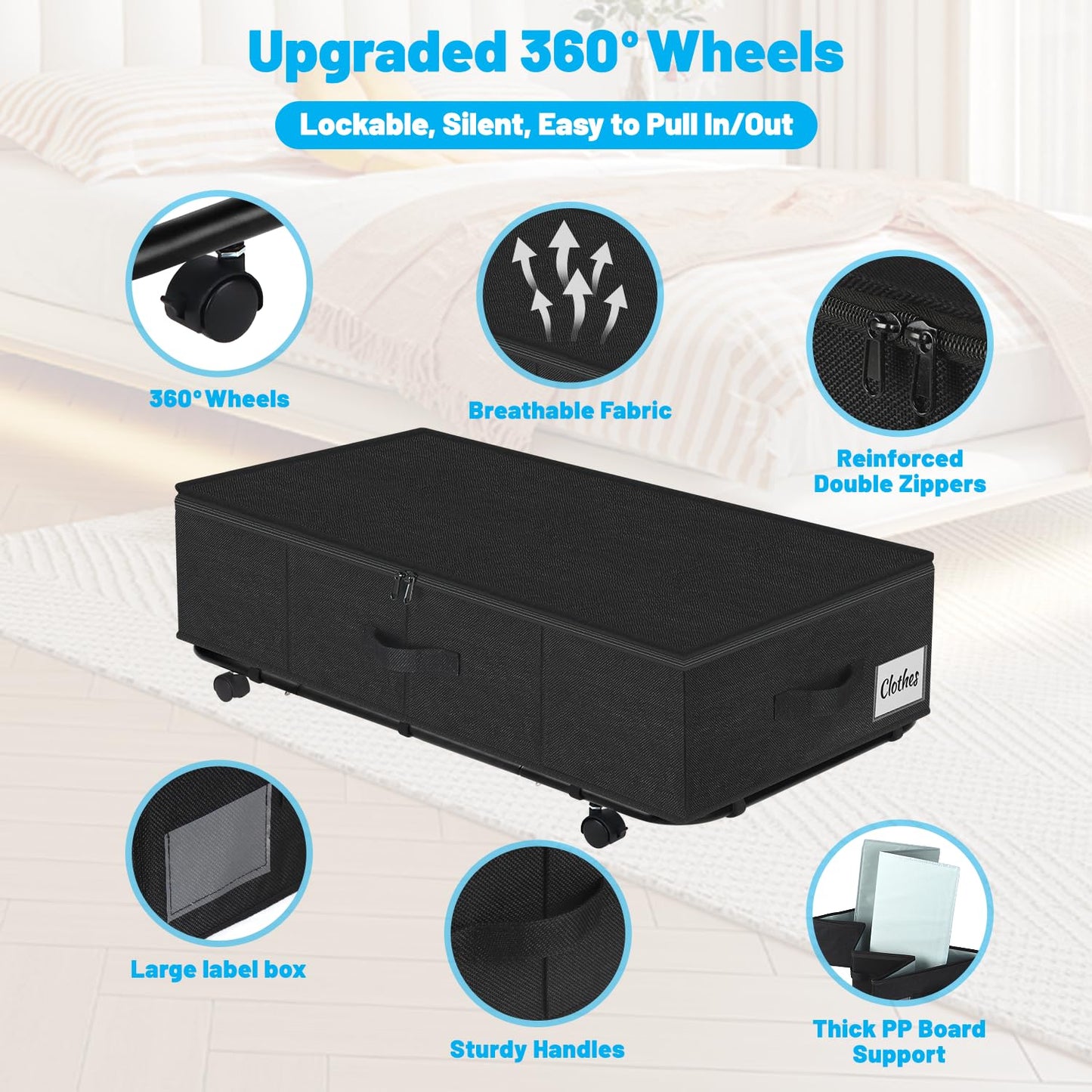 Under Bed Storage Bins with Wheels, Rolling Organizer Containers