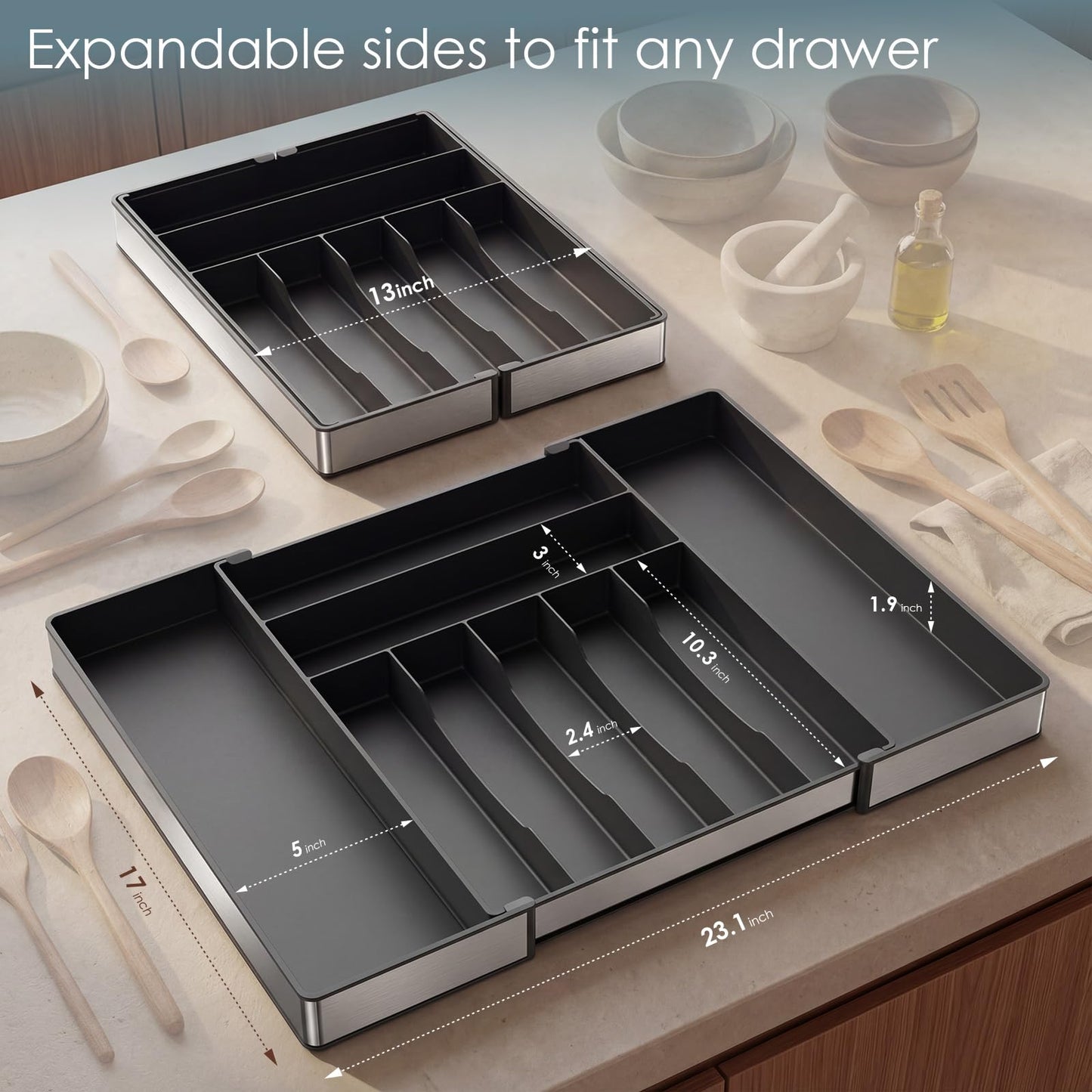 Expandable Silverware Organizer, 9 Slot Utensil Drawer Tray