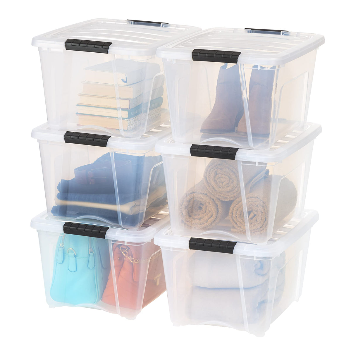 Stackable Storage Bins with Lids, Plastic Organizer Containers