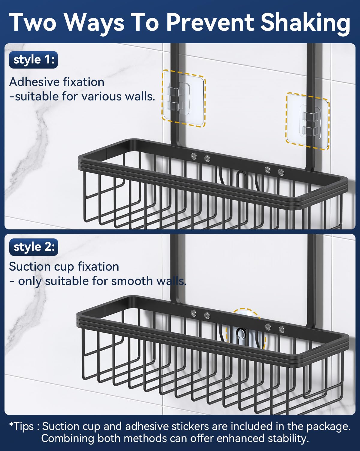 Aluminum Hanging Shower Caddy with Hooks and Soap Holder