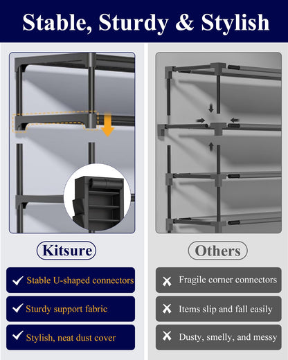 Kitsure 10-Tier Shoe Rack with Cover, Vertical Shelf