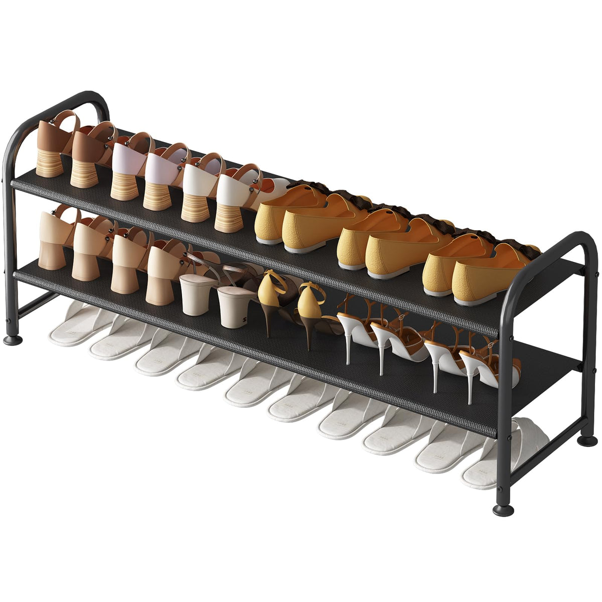 3 Tier Long Shoe Rack, Stackable Wide Storage Shelf