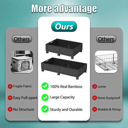 Wood Under Bed Storage Containers with Wheels, Rolling Shoe Organizer