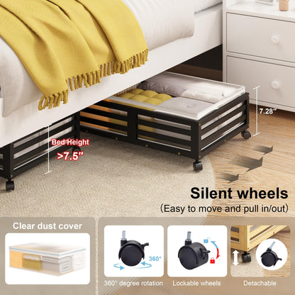 Under Bed Storage Bins with Wheels, Bamboo Shoe Organizer