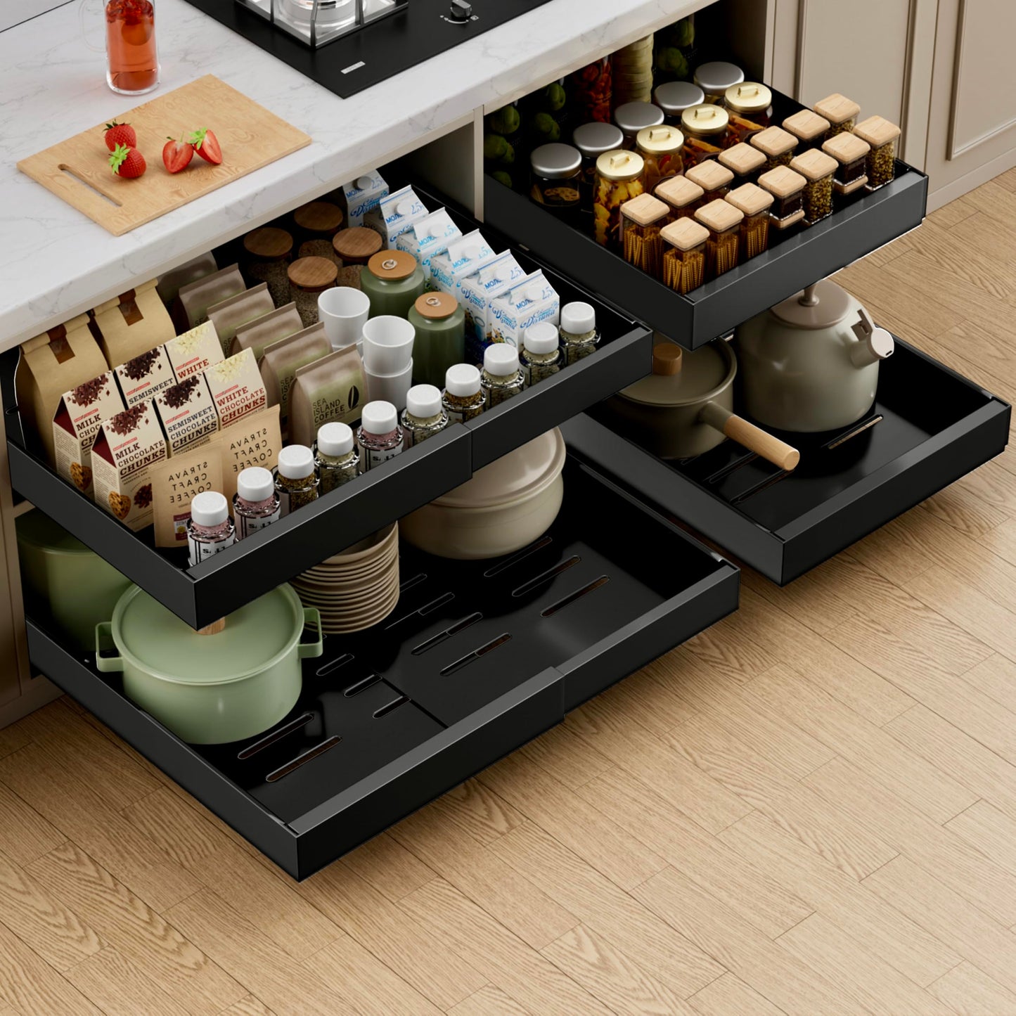 Expandable Pull Out Cabinet Organizer, Sliding Storage Drawer