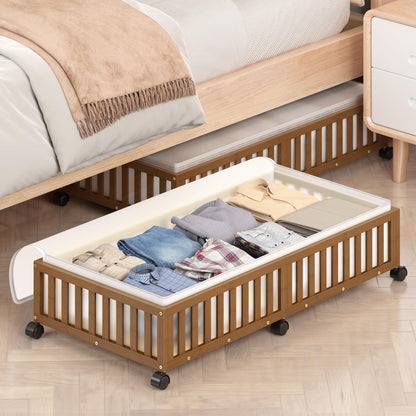 Bamboo Under Bed Storage with Wheels, Rolling Organizer