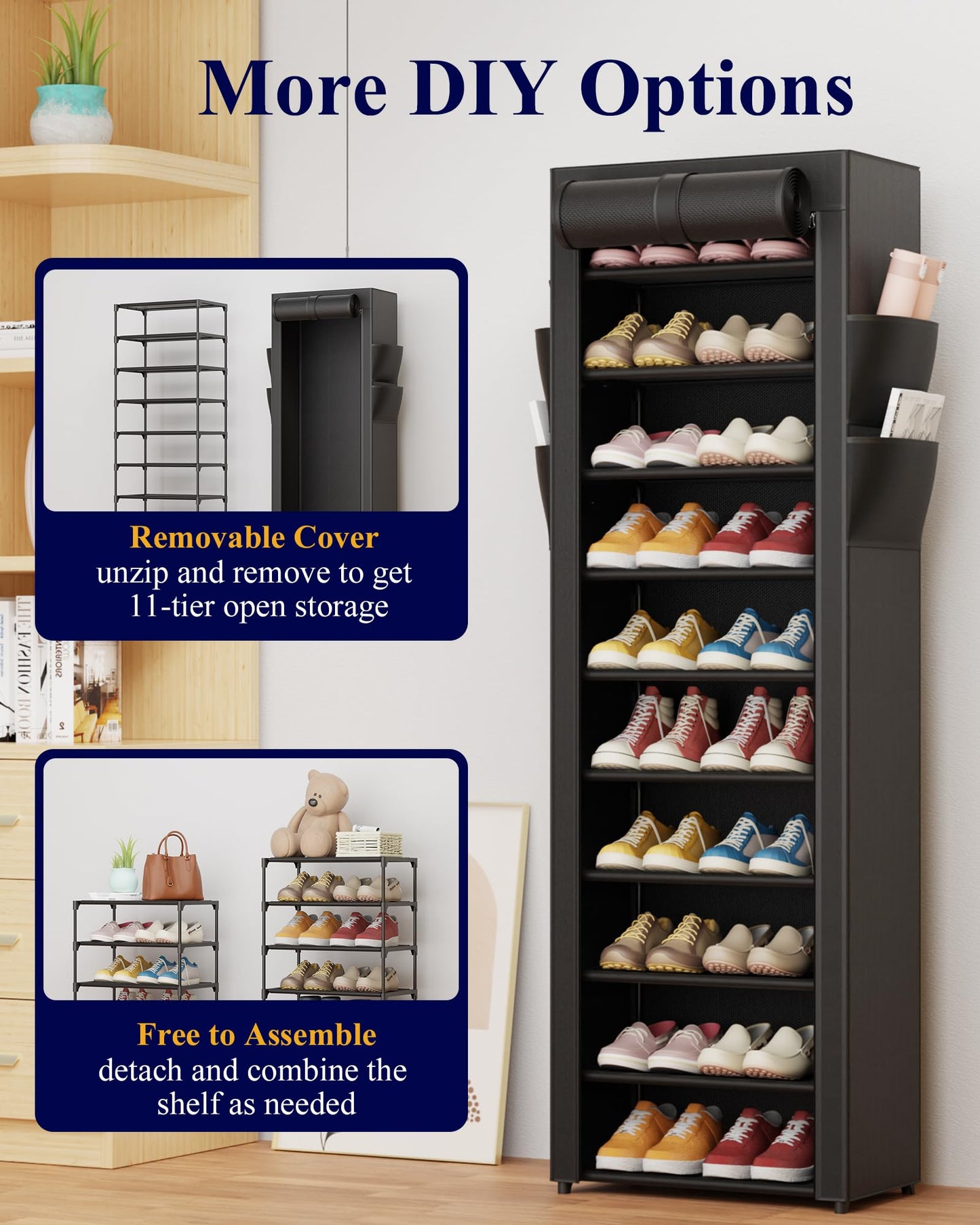Kitsure 10-Tier Shoe Rack with Cover, Vertical Shelf
