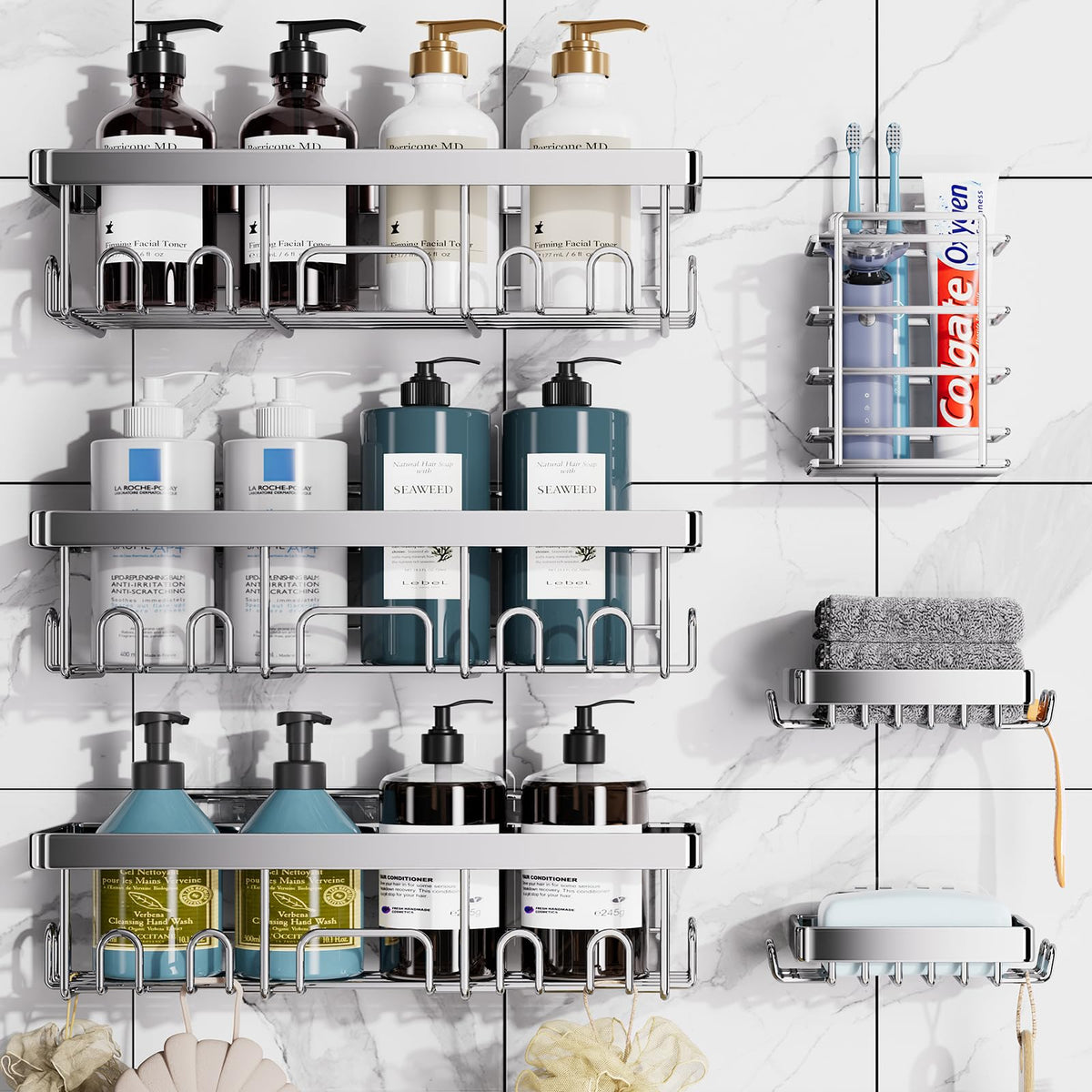 Wall Mounted Shower Caddy Set with Soap Dish and Holder