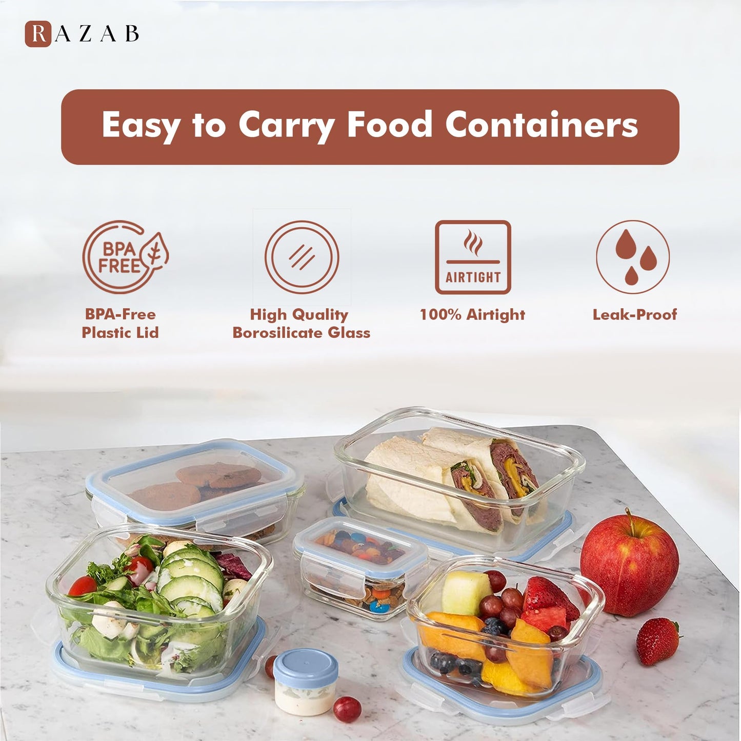 Glass Food Storage Container Set with Lids, Meal Prep Boxes