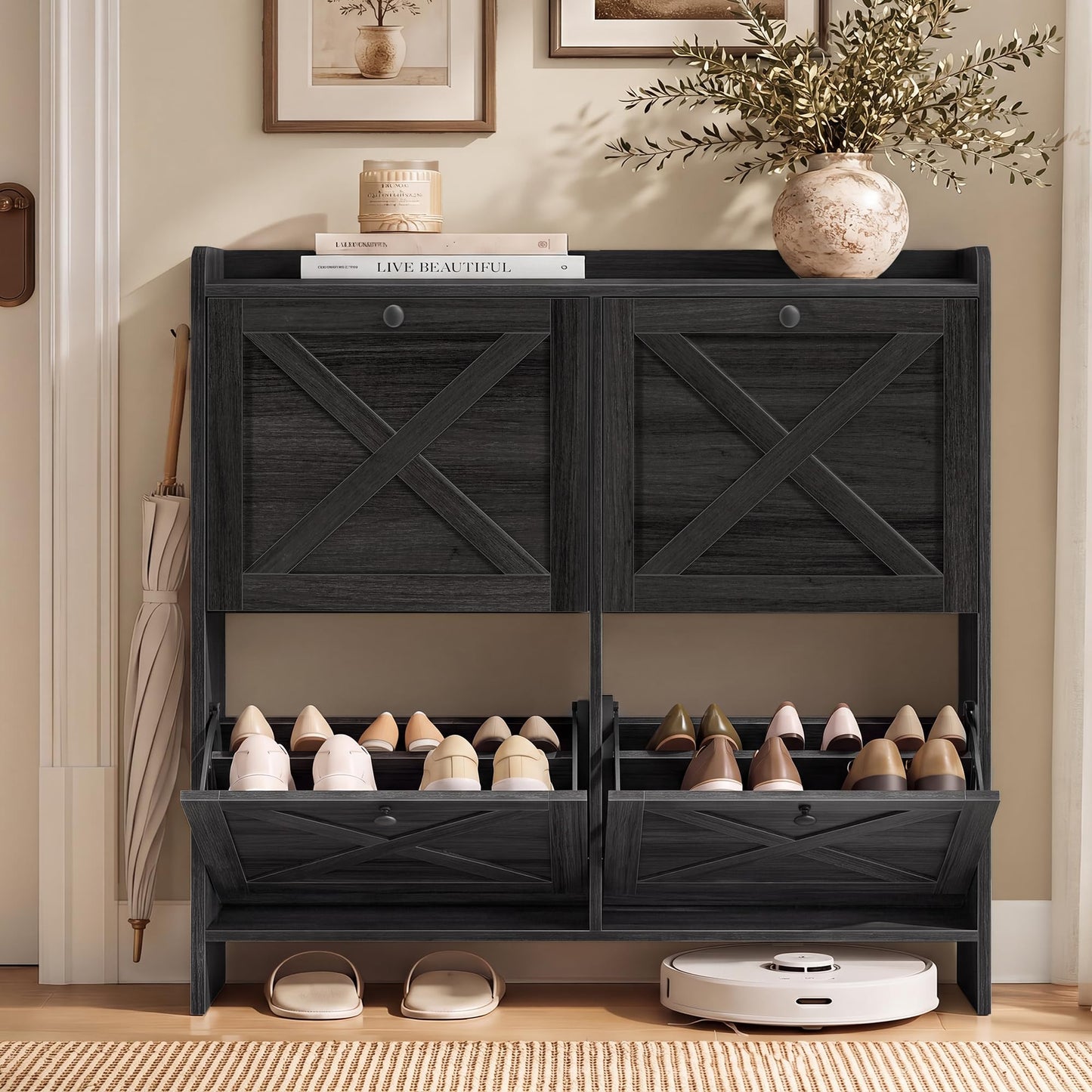 Shoe Storage Cabinet with Flip Drawers, Entryway Organizer