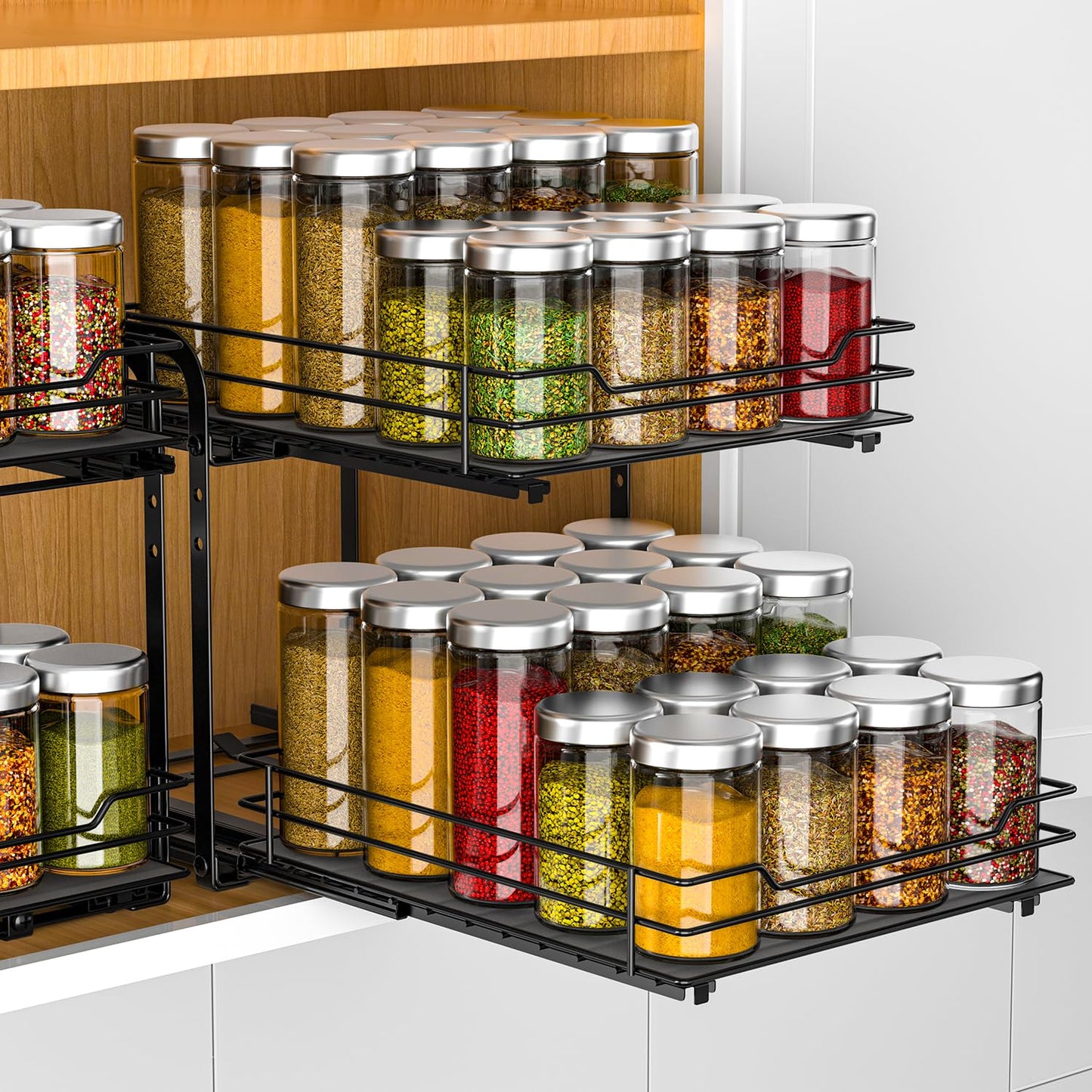 Pull Out Spice Rack Organizer, Adjustable Cabinet Storage Shelf