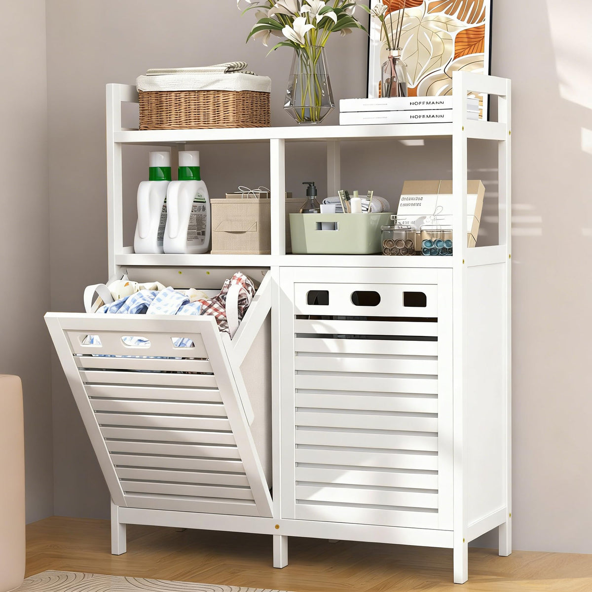 VASMIA Tilt Out Bamboo Laundry Hamper