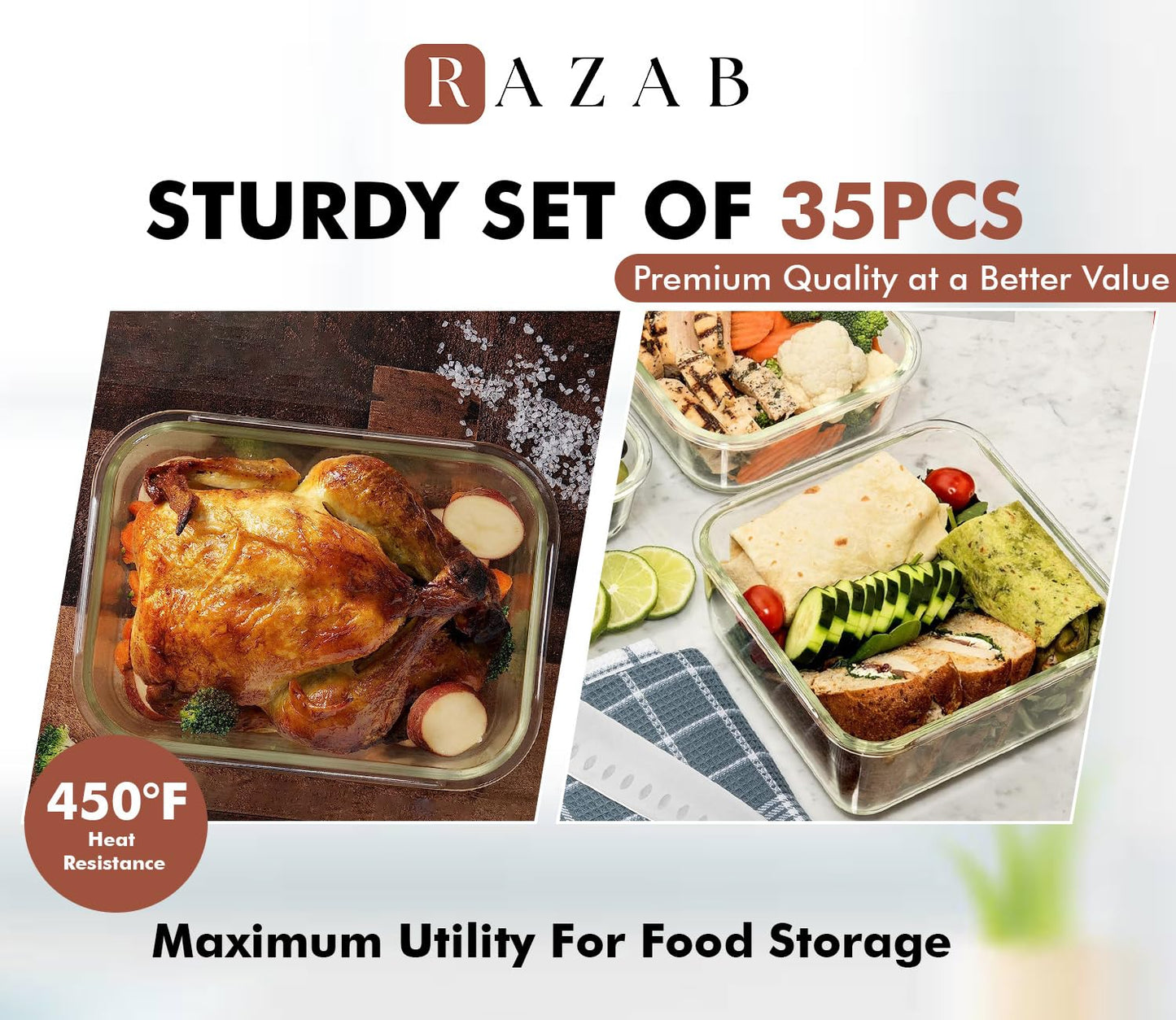 Glass Food Storage Container Set with Lids, Meal Prep Boxes