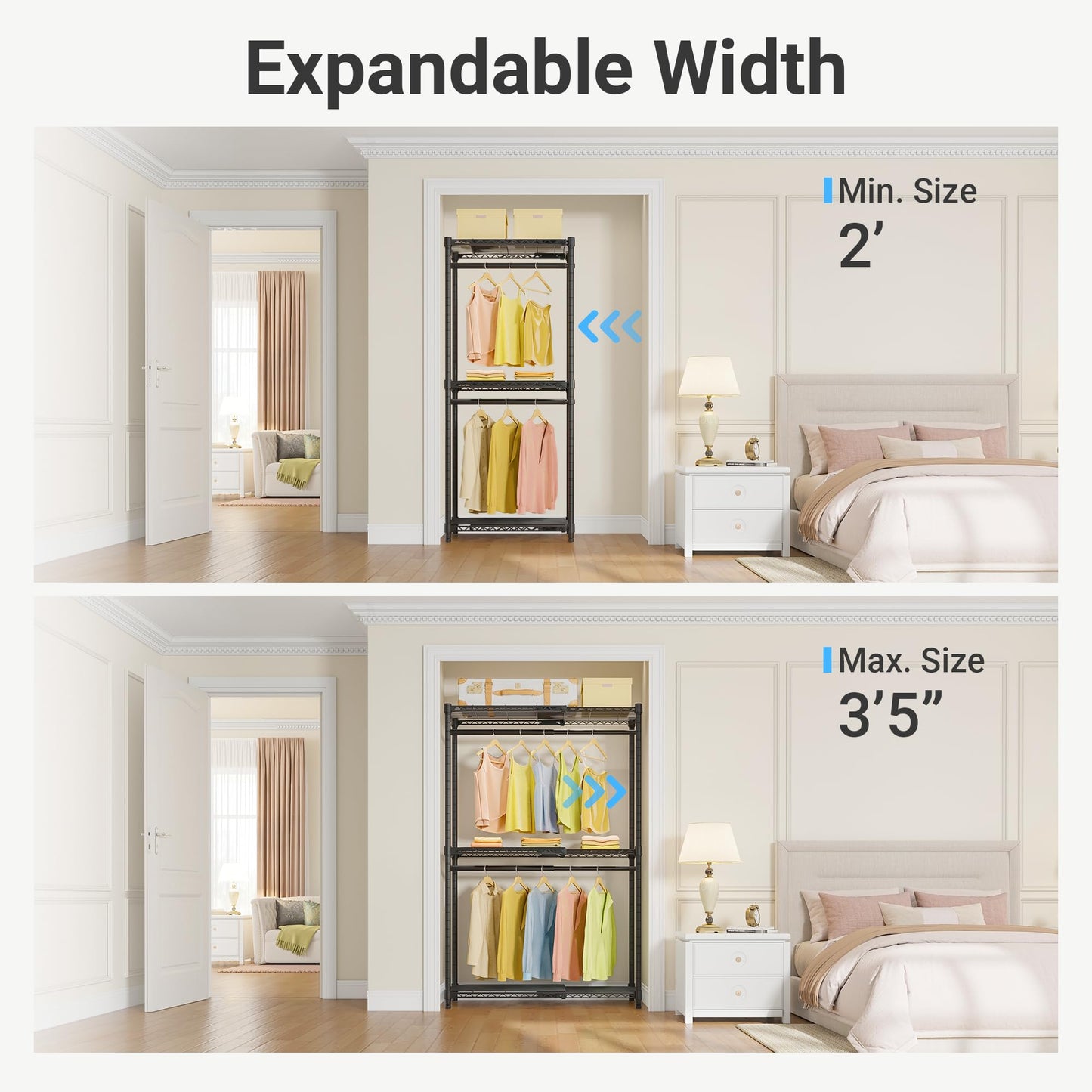 Expandable Clothes Rack with Adjustable Closet Storage System