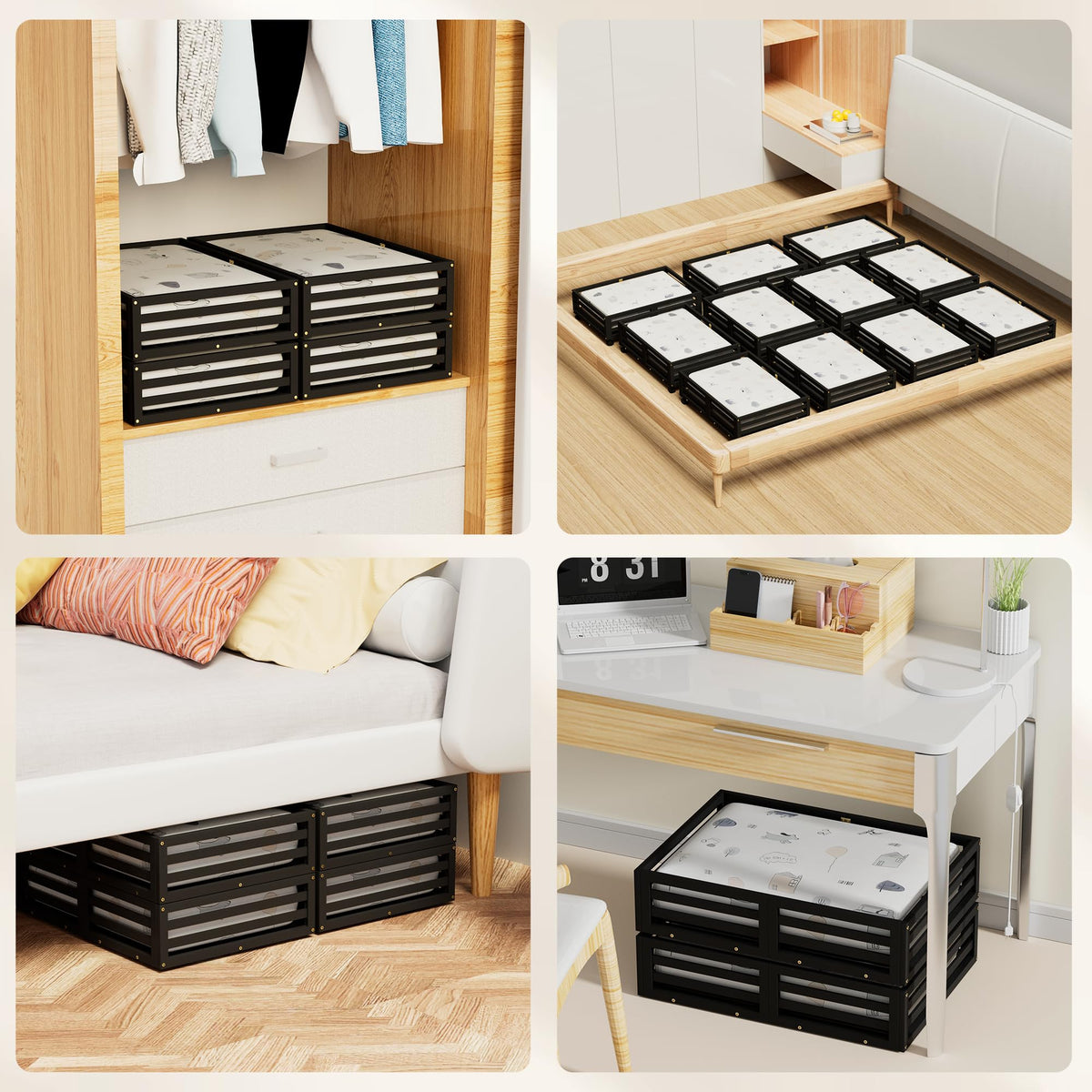 Under Bed Storage Bins with Wheels, Bamboo Shoe Organizer