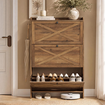 Shoe Storage Cabinet with Flip Drawers, Entryway Organizer