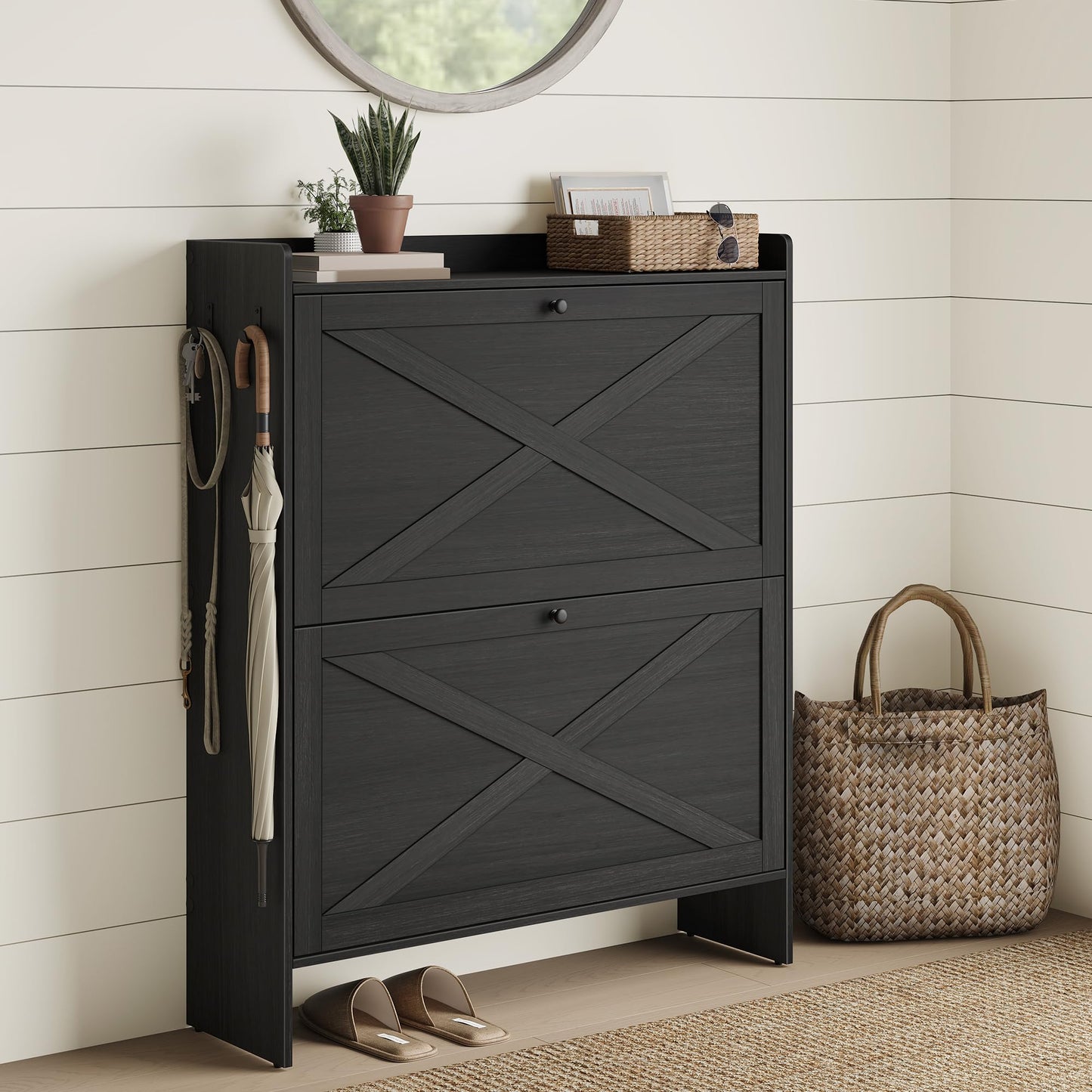 Shoe Storage Cabinet with Flip Drawers, Entryway Organizer